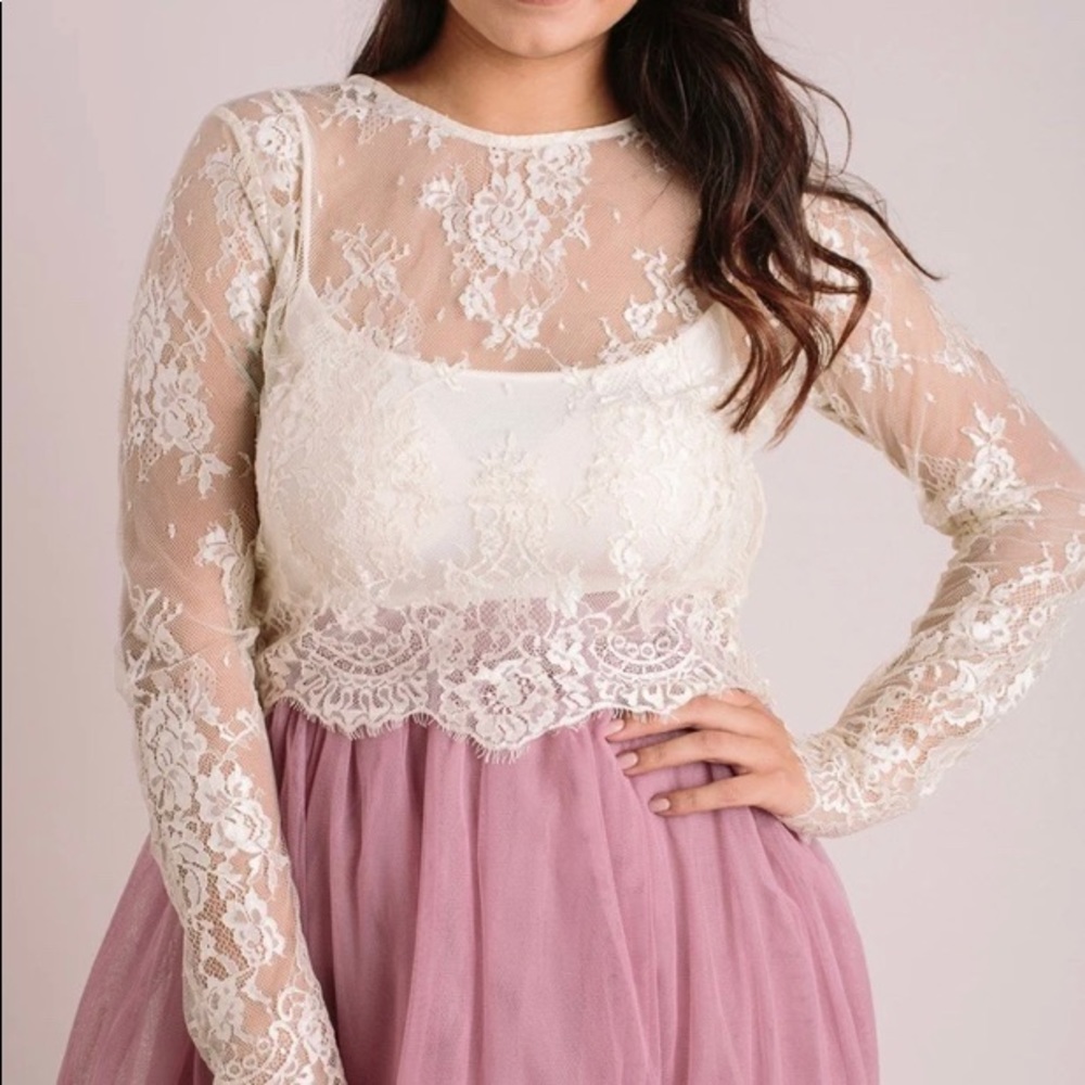 Morning Lavender Amelie Long sleeve Lace Crop Top